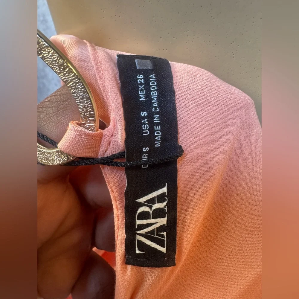 Zara Peach Pleated Midi Dress with Chain Strap - Picture 7 of 8